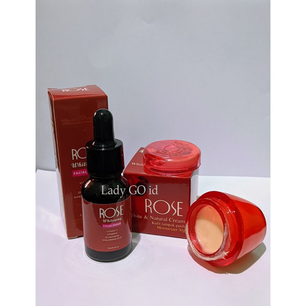 Paket Cream Rose Siang Malam Plus Serum Rose / Paket Krim Rose pencerah Wajah Glowing