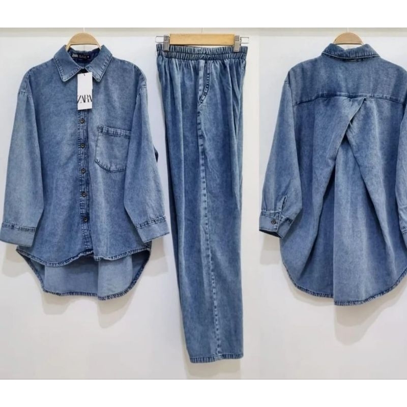 Setelan Kemeja Denim Zara