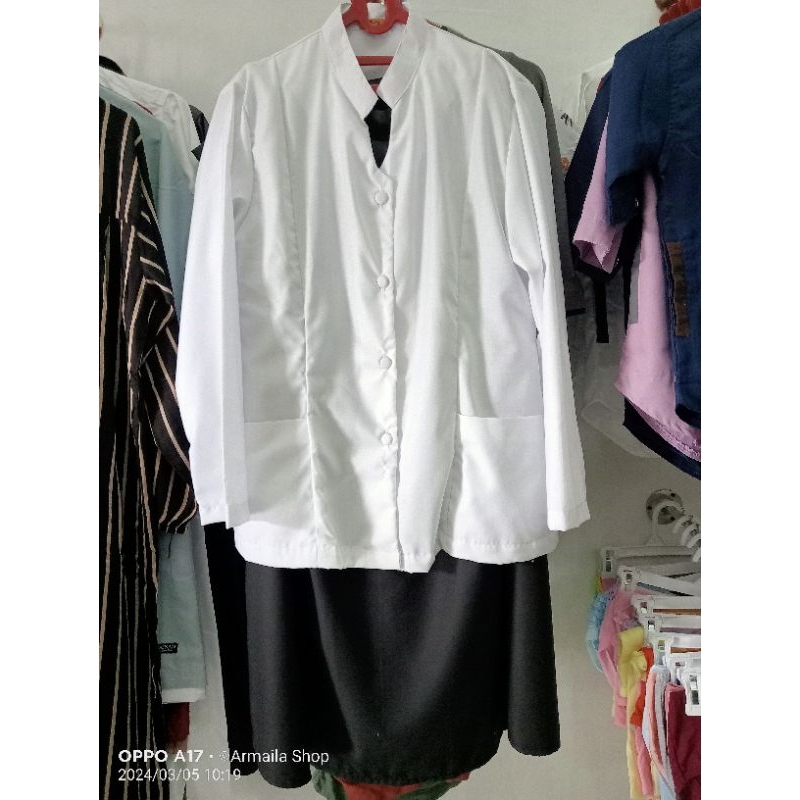 Setelan Baju Dinas Hitam Putih Rok Kembang