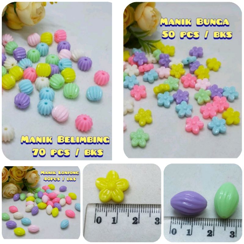 Manik Akrilik Pastel Manik Akrilik Bunga Manik Lonjong Mote Pastel Manik Belimbing Manik Warna Doff