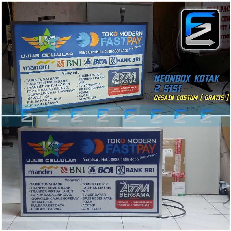

neon box 2 sisi ukuran 80x50 disen suka suka