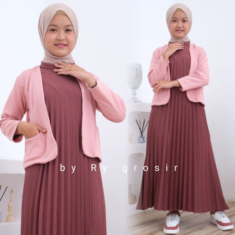 Setelan Anak Blazer Polos Iner Plisket Kekinian