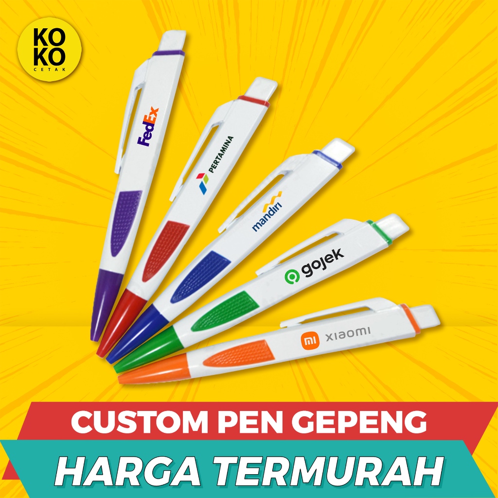 

Custom Logo Nama Pulpen Gepeng - Souvenir Acara Kantor Seminar Premium