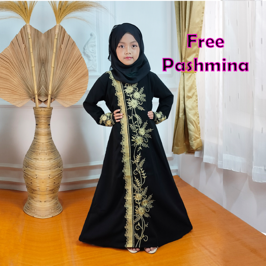 Baju Setelan Gamis Abaya Muslim Anak Perempuan Hitam Tanggung Untuk Anak 8th 12 Tahun Turkey 1227 FR