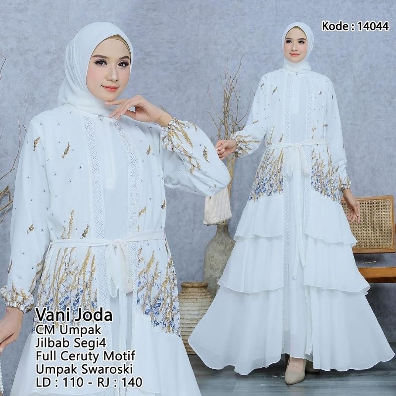 Gamis putih gamis pesta set hijab bahan ceruty kode vani joda ld 110 cm pj 140 bb 50-70kg