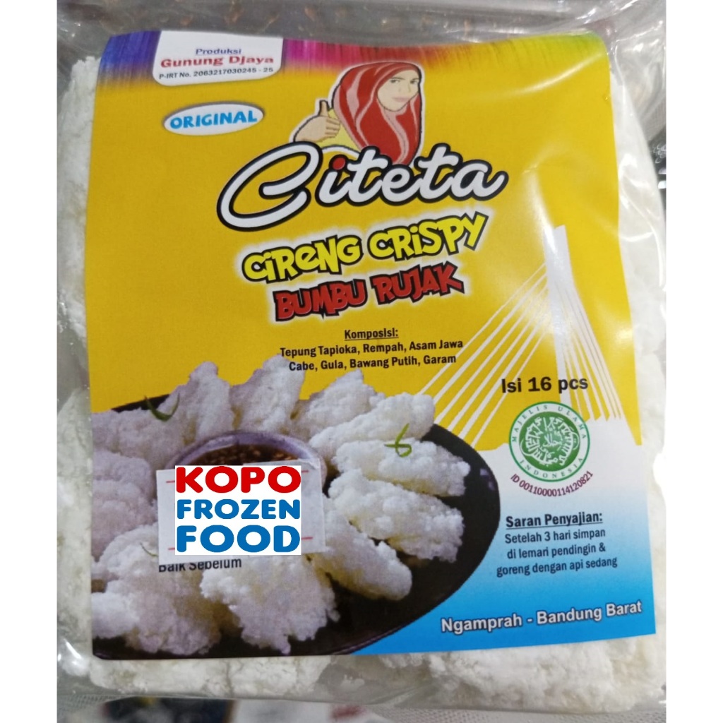 

Citeta Cireng Crispy Bumbu Rujak isi 16 (Tahan suhu ruangan 2hari)