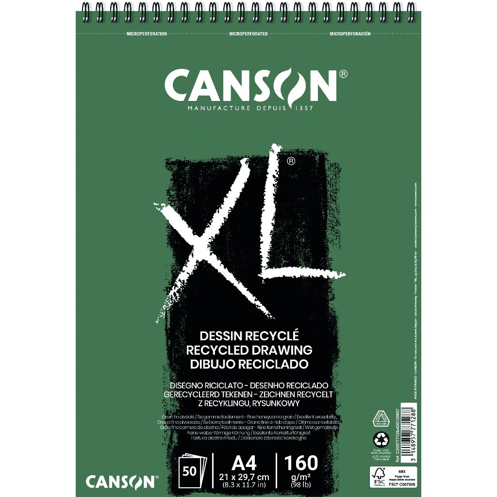 

Canson Buku Gambar / Sketchbook XL Recycled 160gsm A4 50 Lbr – Honeycomb Grain, Untuk Teknik Kering