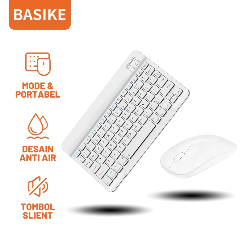 BASIKE Mouse Keyboard Wireless Bluetooth 1600DPI Adjustable Ergonomis Mini untuk PC Laptop iPad