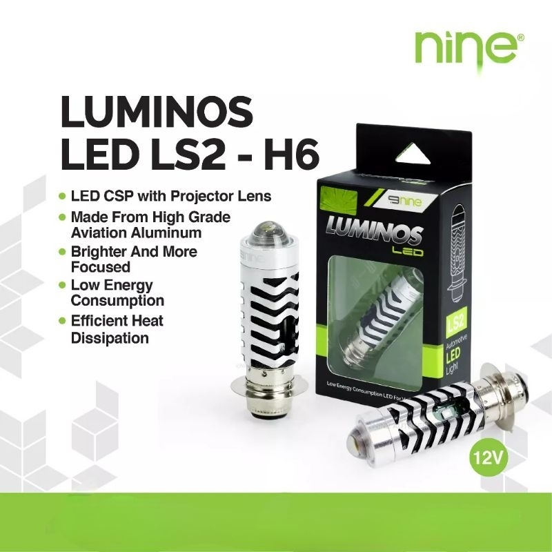 LAMPU LED UTAMA MOTOR H6 LASER + SENJA NINE LUMINOS LS2 2 WARNA