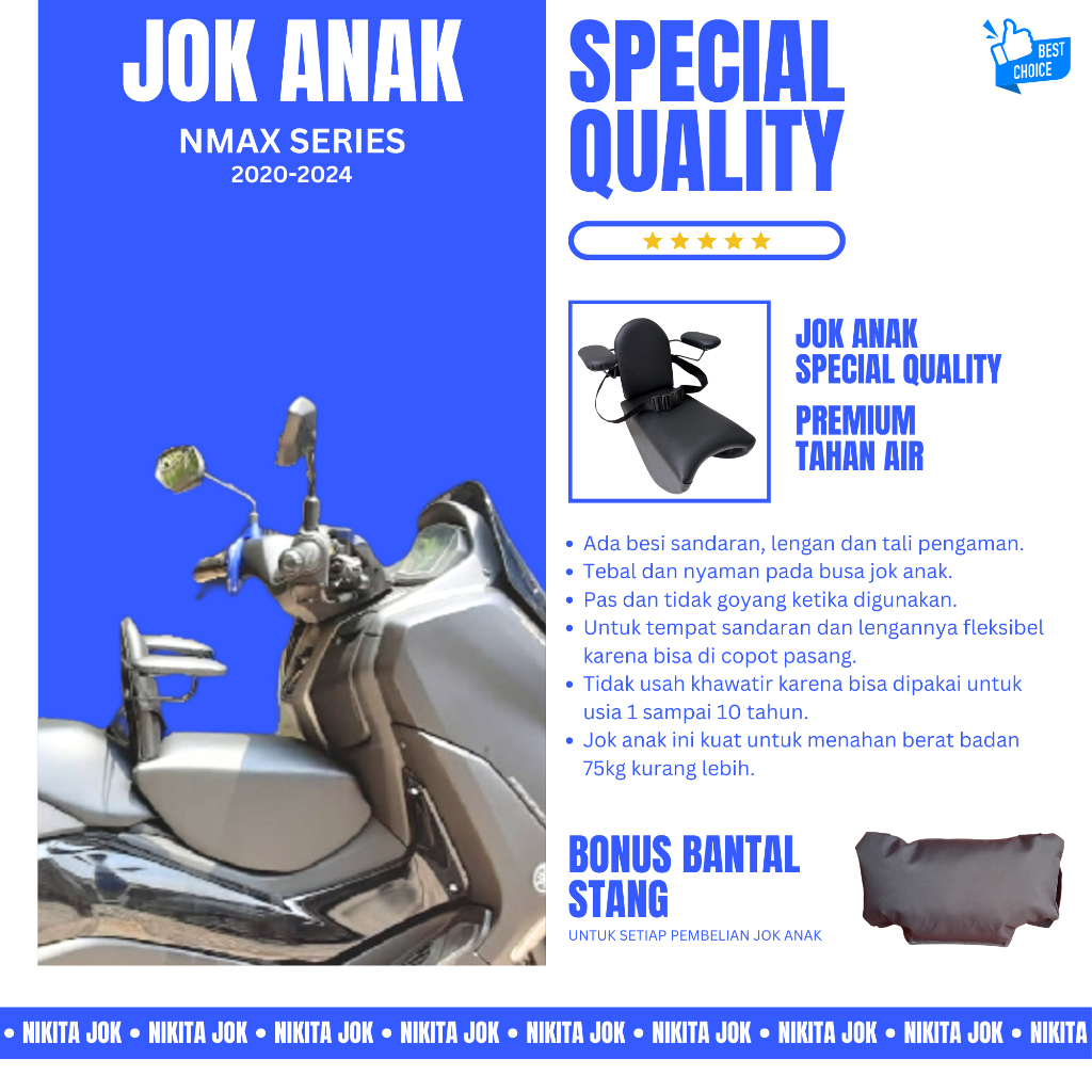 JOK BONCENGAN #6 MOTOR ANAK NMAX NEW PREMIUM + BANTAL STANG