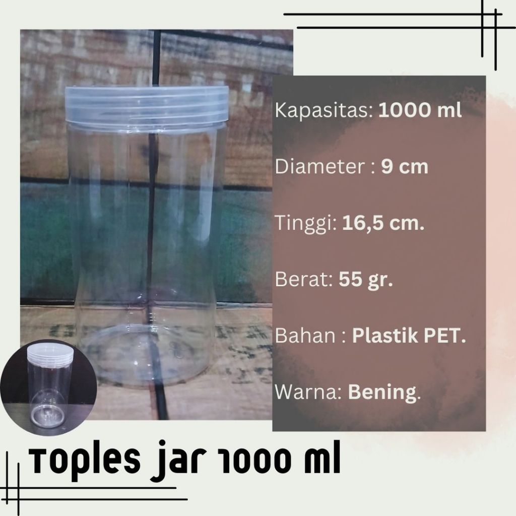 [Grosir] Toples Jar Tabung Plastik PET - Jar 1000 ml