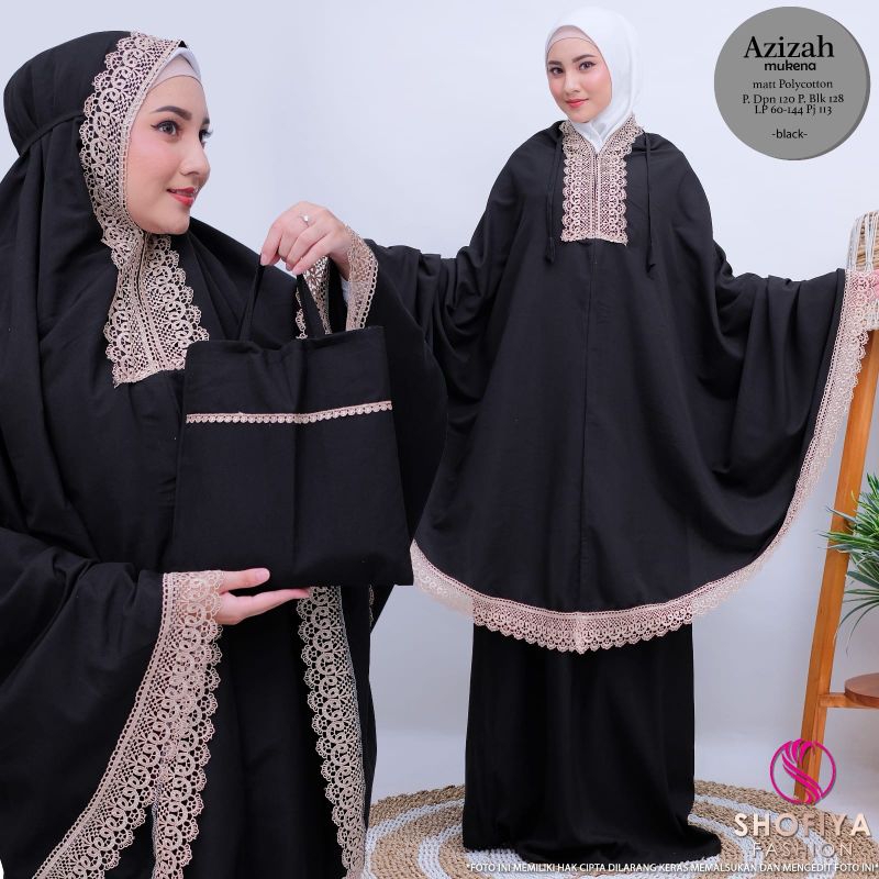 MUKENA MUKENAH DEWASA HITAM KATUN RENDA ELEGAN MEWAH PREMIUM MURAH HANTARAN CANTIK TERBARU JUMBO MAH