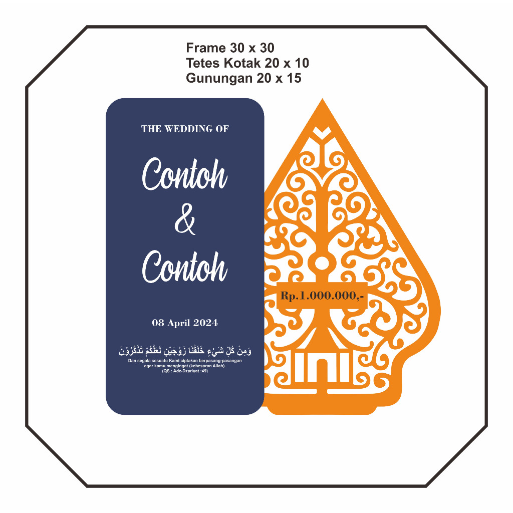 Paket Akrilik Mirror Tema Wayang Jawa Gunungan Isian Mahar TANPA FRAME / FIGURA