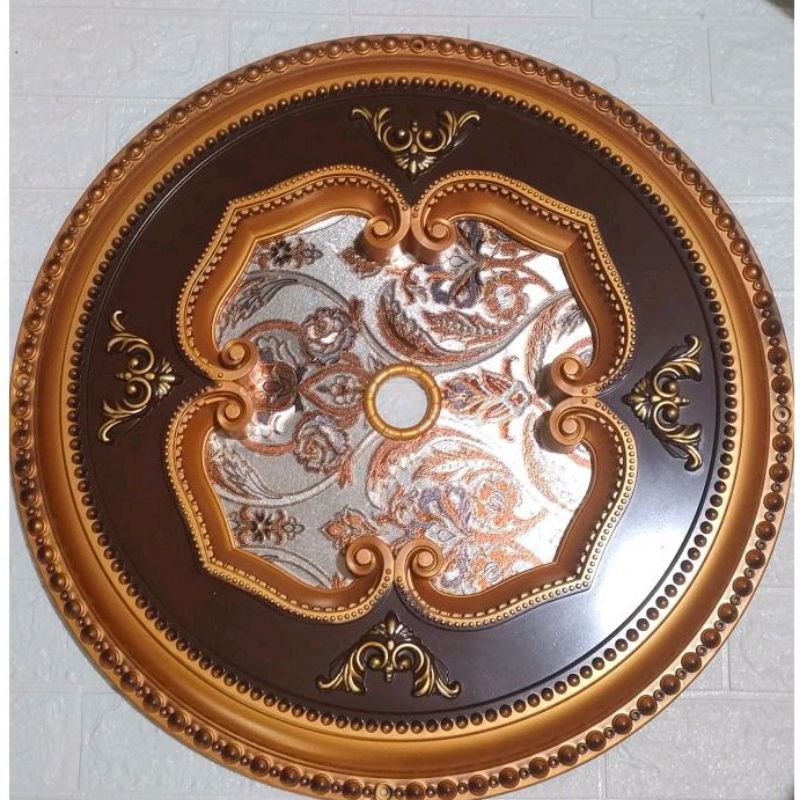 Ornamen Lampu Ceiling Hiasan Plafon PVC 60 X 60 CM Bulat Coklat Gold