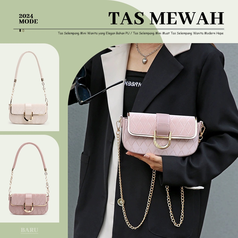 Tas Selempang Mini Elegan Wanita Bahan PU / Mini Slingbag Muat Hape Wanita Tas Selempang Kekinian