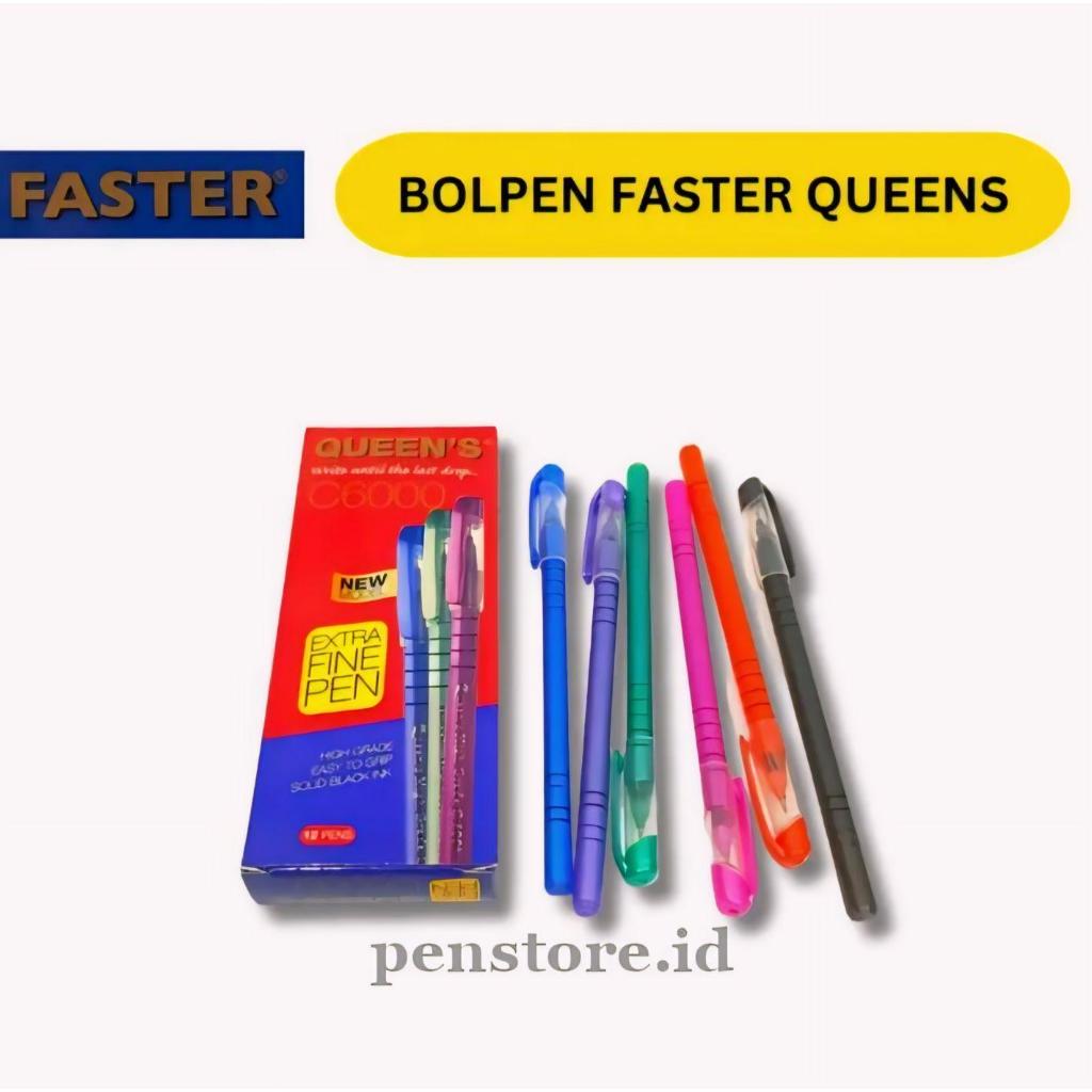 

(PACK=12pcs) Pulpen Faster Queen's C6000 Hitam / pen body warna / bolpen ulir / pen murah