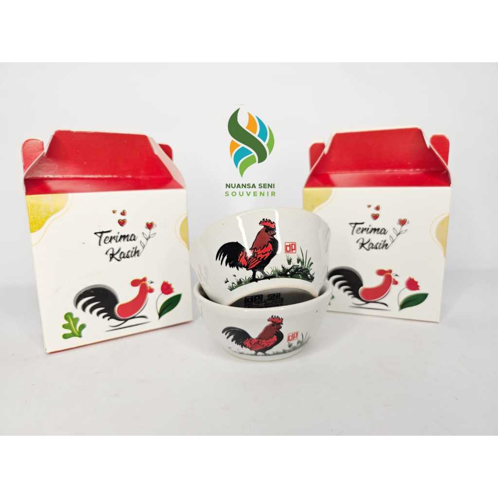 Souvenir Mangkok Keramik Kecil Mangkuk Ayam Jago Mini Mangkok Sambal Stoneware Kemas Box Motif Ayam