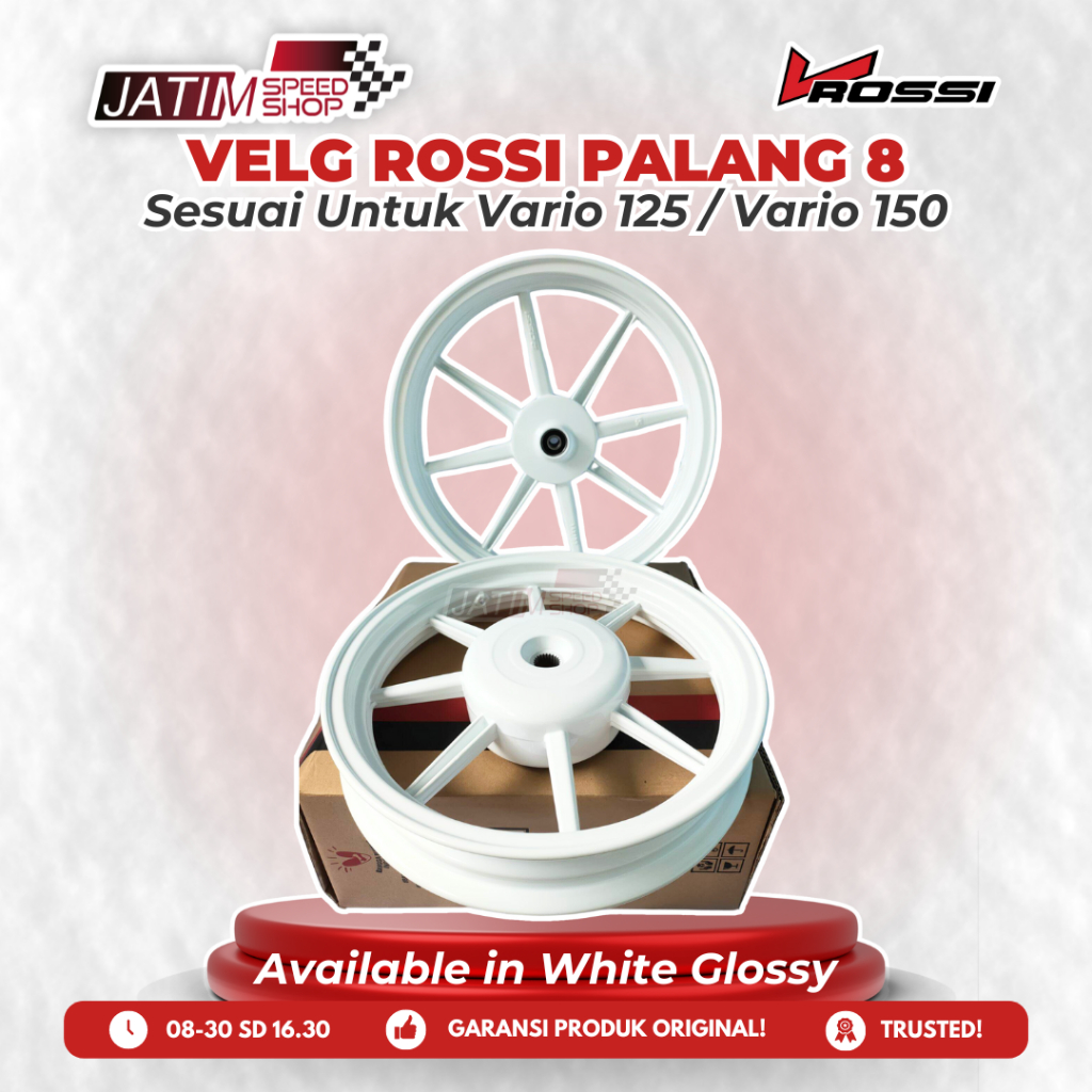 V-Rossi Vrossi Velg Racing Batang 8 Palang 8 Untuk Vario 125 Vario 150 White Glossy Tipe Zigen Swan 