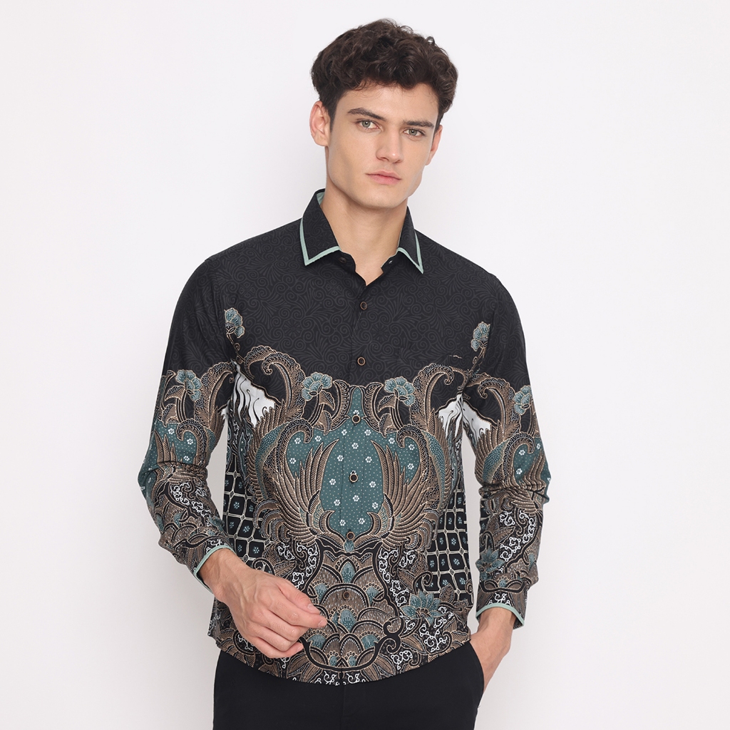 LUIGI RICCIO Kemeja Batik Pria Lengan Panjang Modern Slimfit Casual Kerja Kantor Formal