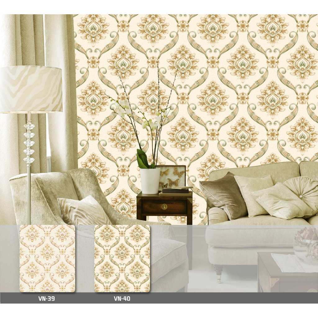 Wallpaper Vinyl Wallpaper Dinding Motif Klasik Mewah Ukuran 53 cm x 10 m