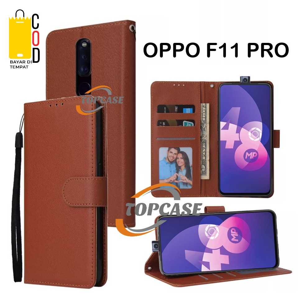 Leather Case Flip OPPO F11 PRO - Flip Case Kulit Untuk OPPO F11 PRO - Casing Dompet Wallet