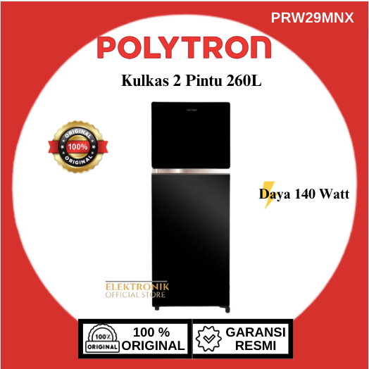 POLYTRON Kulkas 2 Pintu Belleza Jumbo PRW 29MNX 260L/PRW-29MNX/PRW 29MNX/POLYTRON KULKAS 2 PINTU/POL