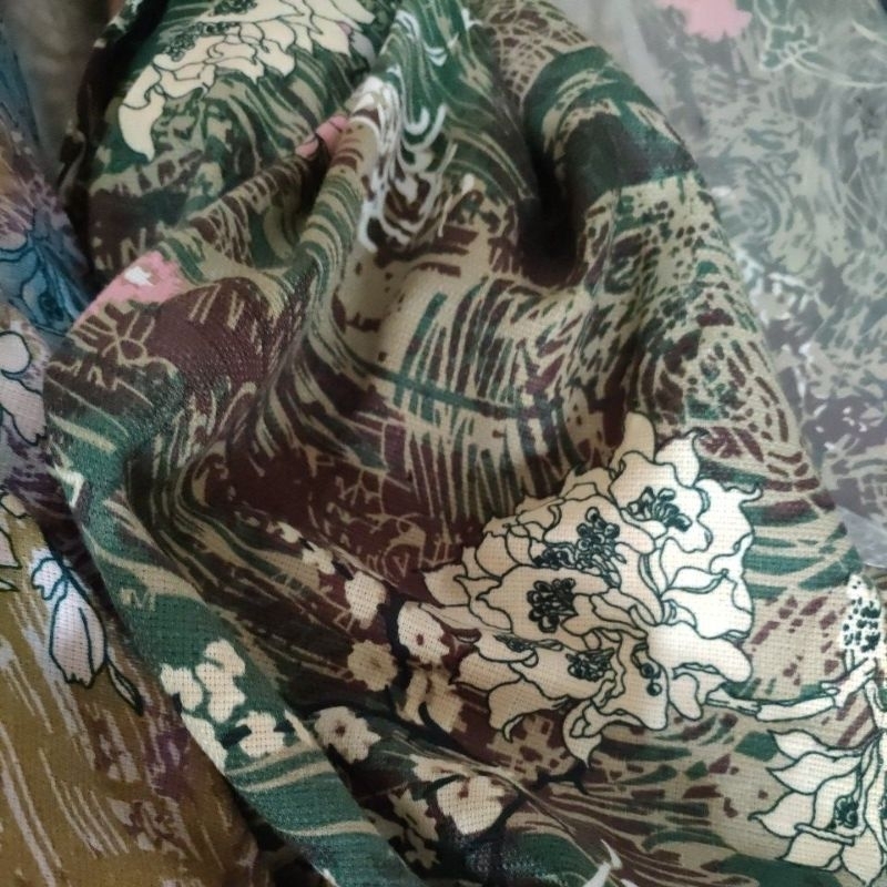 KAIN KILOAN FULL KATUN KEMEJA RAMI MOTIF BUNGA HIJAU UTUH