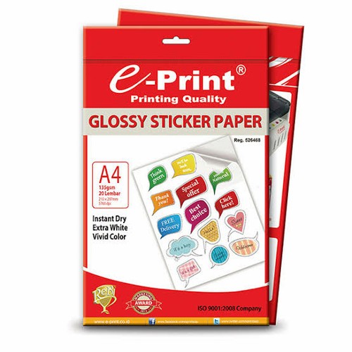 

Kertas Foto Sticker Glossy E-Print A4 135 Gr isi 20-