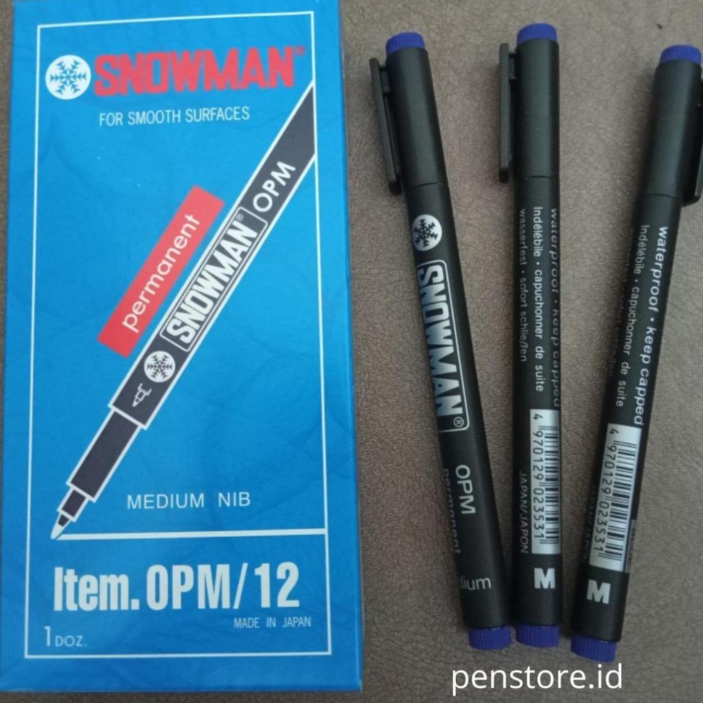 

(pcs) Spidol Snowman OHP-M Permanent 1.0mm / sepidol waterproof untuk media metal, logam, kayu, kulit, kaca, keramik, kertas, kain