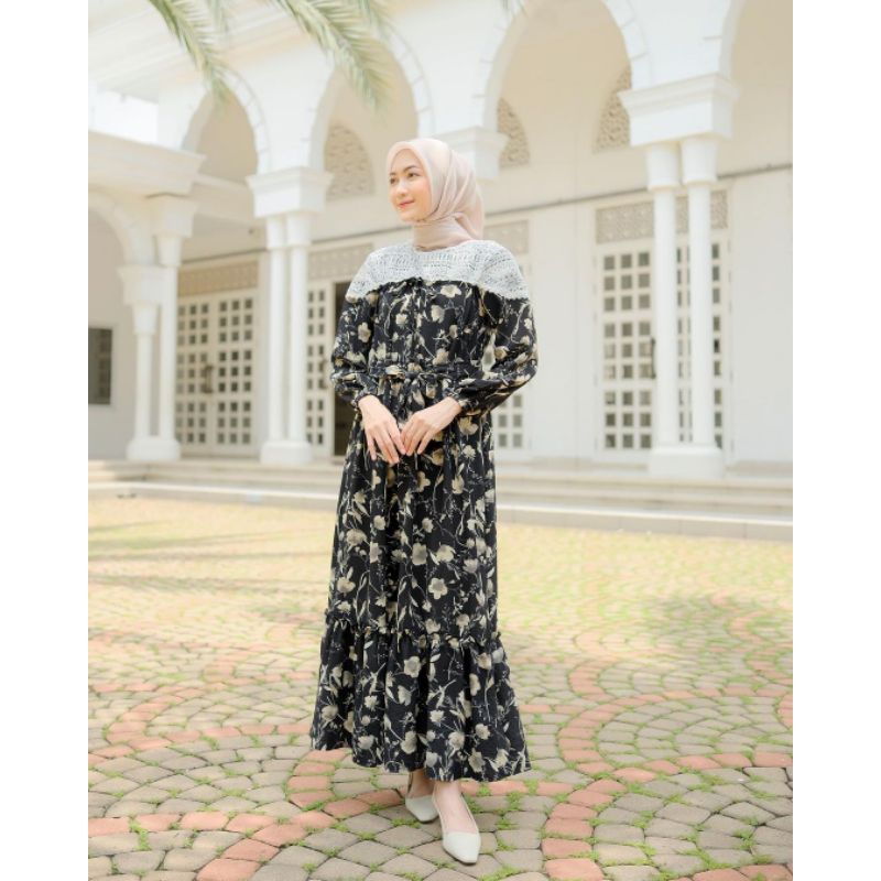 Karina Dress Lebaran Korean Vintage Dress Hijab Muslim || Korean Dress Hijab best seller tali lepas 