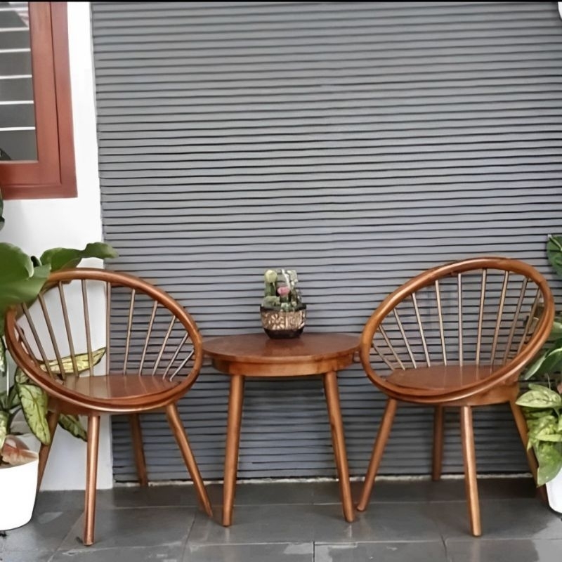 KURSI TERAS JATI MINIMALIS MODEL KURSI UNIK BENTUK VELG RODA