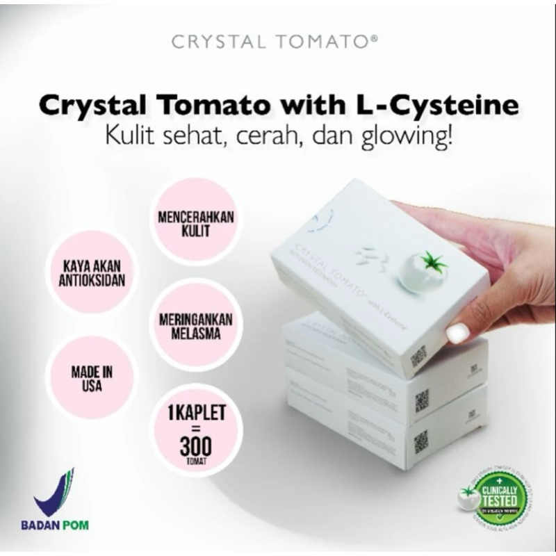 crystal tomato with L-Cysteine original reg bpom original 1 box isi 30