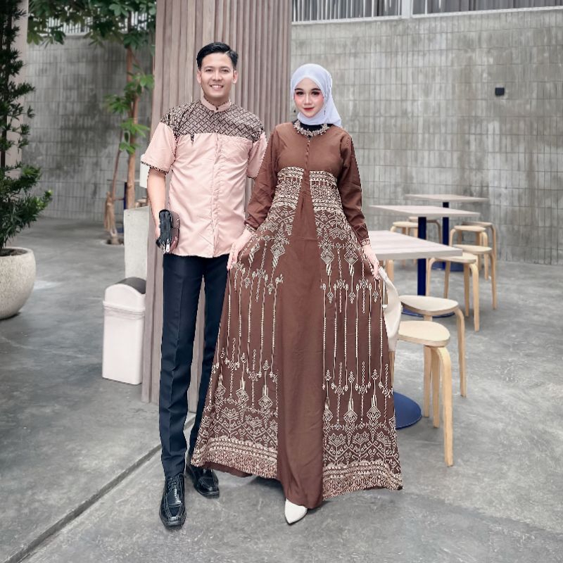 Baju couple ayah ibu baju pasangan gamis abaya koko kombinasi batik abaya lebaran pasangan ayah bund