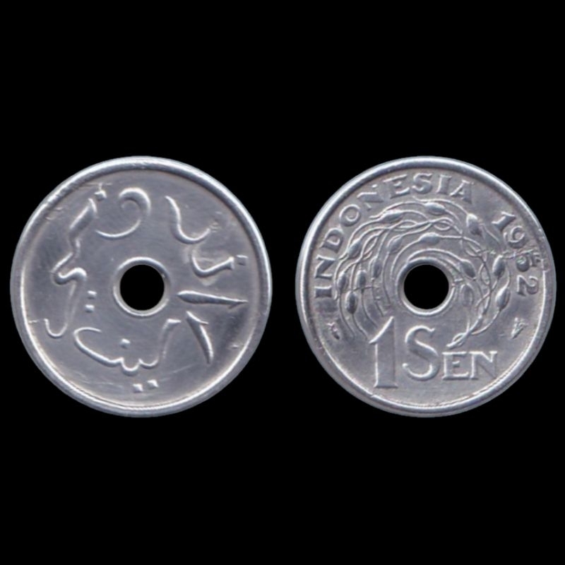 Koin Kuno 1 Sen ALUMINIUM BOLONG Tahun 1952 LANGKA