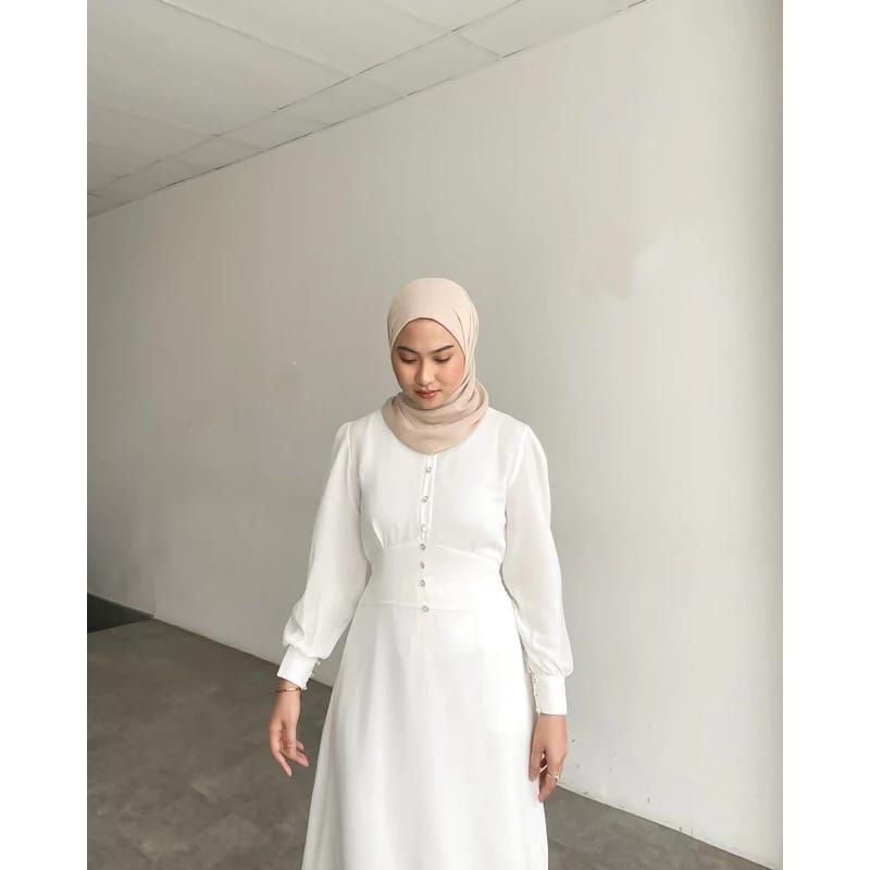 Arumi - Dress kasual - Gamis Kekinian lebaran - gamis polos tali samping - longdress big size-Putih