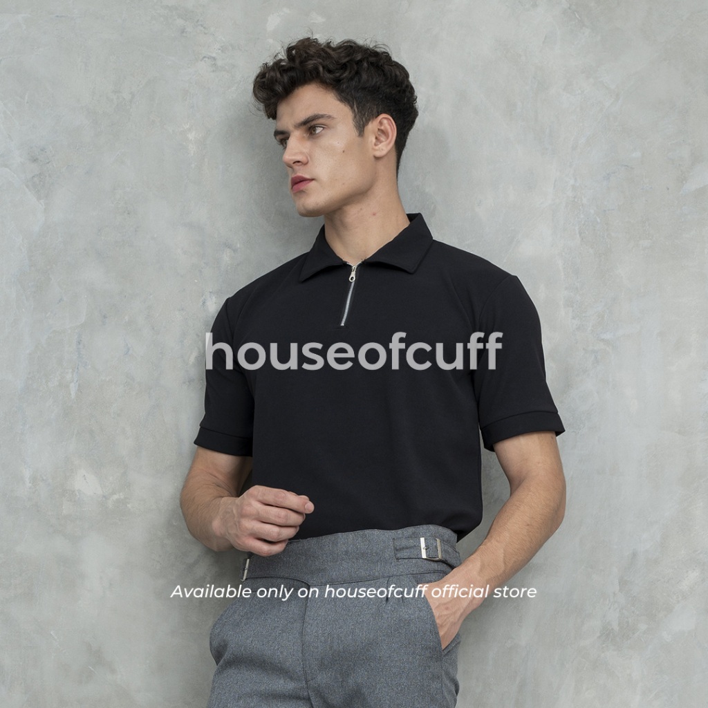 Houseofcuff Polo Shirt Half Zip Kaos Kerah Polo Sleting Hitam