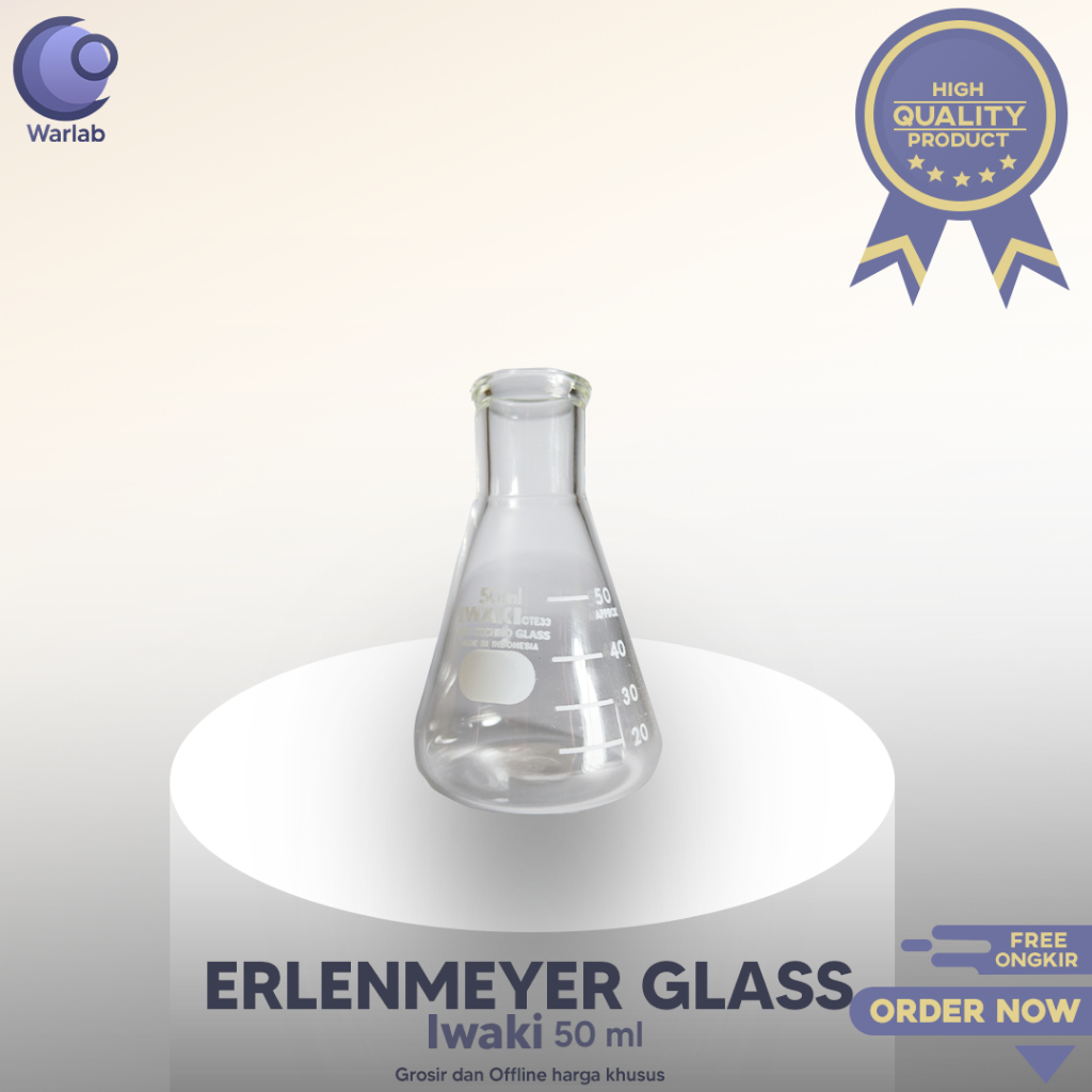 IWAKI ERLENMEYER FLASK Vol. 50ml 4980 CTE.33 / Labu Erlenmeyer 50ml