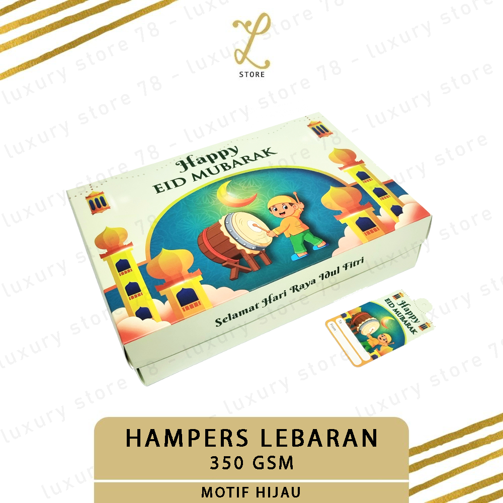 

[30.5X21.5X7.5 CM] (10 pcs) DUS HAMPERS LEBARAN MOTIF HIJAU 3 TOPLES HARDTOP | Box Hampers Lebaran Kue Kering Toples Hardtop - Hampers Idul Fitri Free Hang Tag - Hampers Ramadhan Eid Mubarak