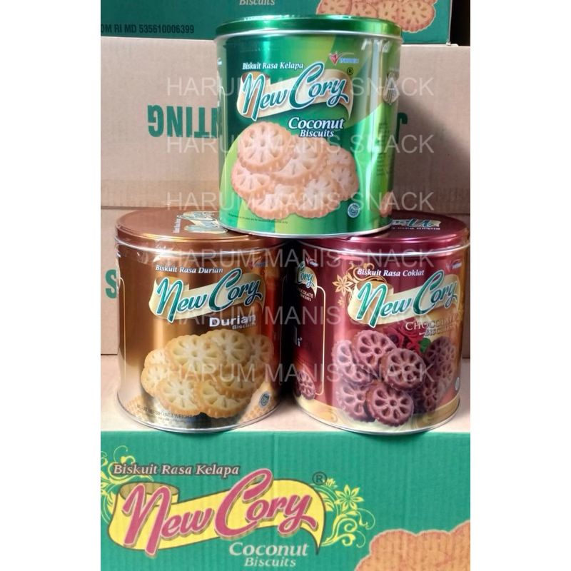 New Cory Kue Kaleng Bulat Butter Cookies Inkubisc Biskuit Rasa Kelapa / Durian / Coklat Halal