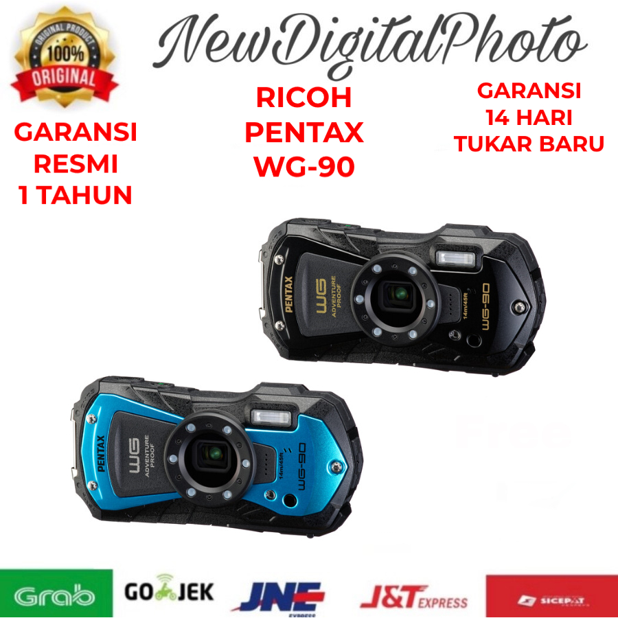 Pentax WG-90 Kamera Saku Tahan Air 14m - Hitam/Biru
