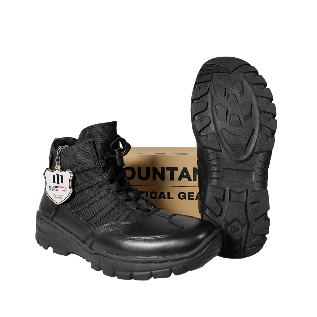 Sepatu PDL Pendek Terbaru Kulit Asli LANTAS POLRI Mountang Tactical Warna Hitam