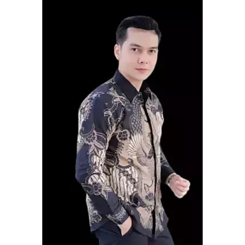Batik kusuma Baju kemeja batik hitam Lengan panjang pria slimfit ori solo