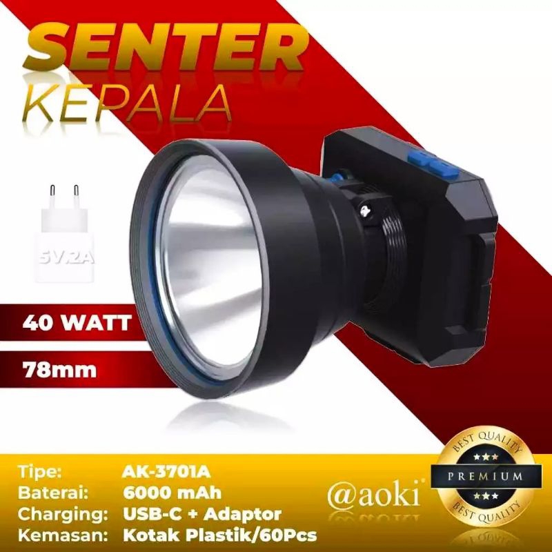 Senter Kepala Aoki Cahaya Putih 40 Watt AK-3701A / Head Lamp Aoki 40Watt AK3701A
