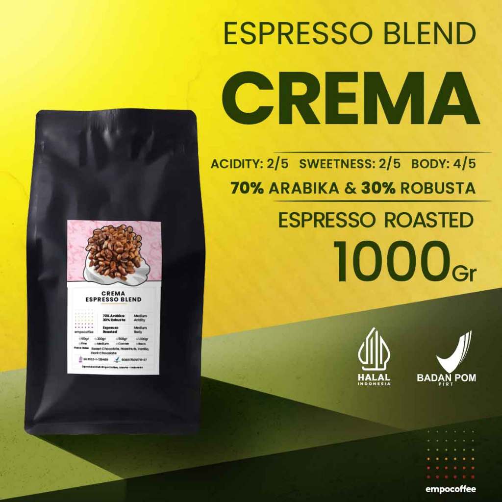 

Empo Coffee Biji Kopi Bubuk 1 Kg Crema Espresso Blend Coffee Bean 70 Arabika 30 Robusta Coffe Beans Minuman Kekinian