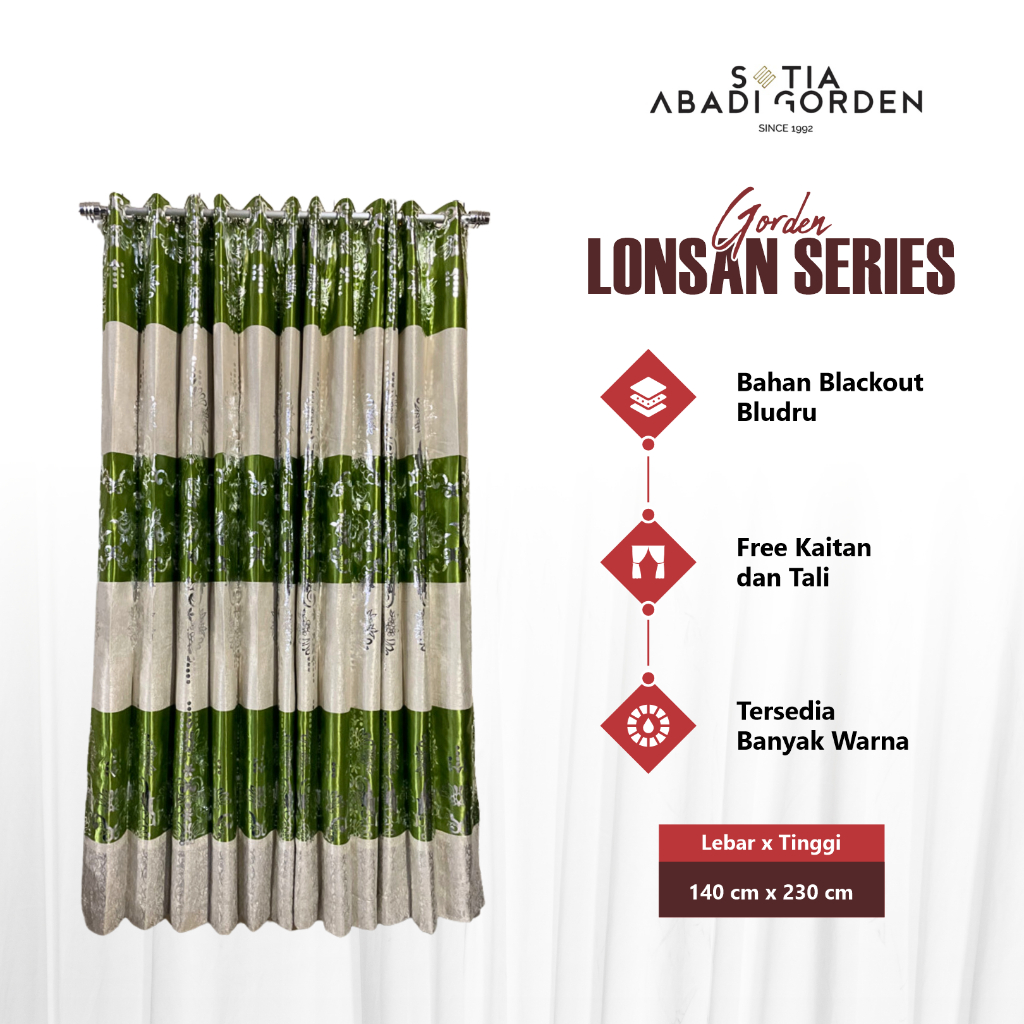 Gorden Blackout Printmas Bludru Lonsan Series Gordeng 12 Lubang L 140 Cm x T 230 Cm Jahitan Rapi Jen
