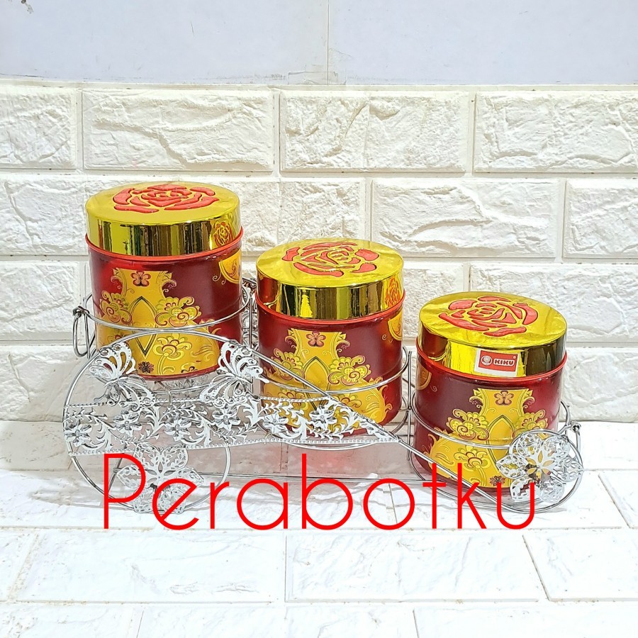 Toples Psf / IVY Set 3 pcs Kereta - Putar / Toples Kaca Motif / Toples Kue / Glass Jar