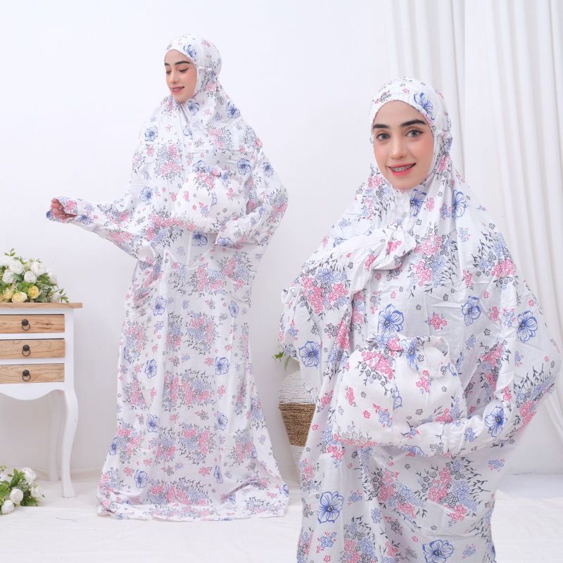 mukena terusan Jumbo motif bahan rayon termurah.. mukena travel murah. bisa COD
