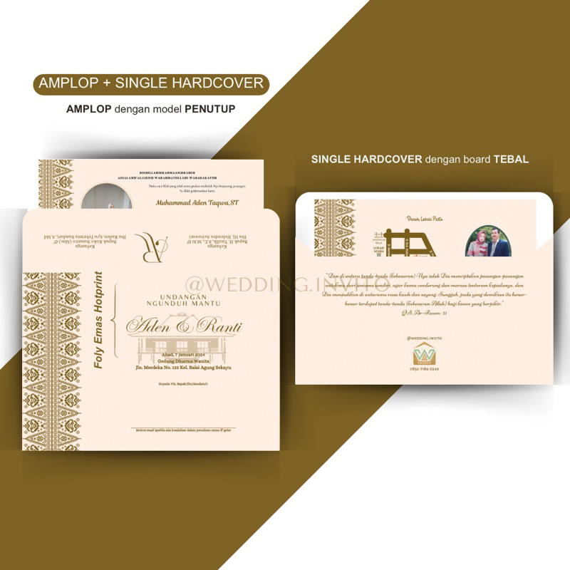 [PALEMBANG-Rumah Limas Foly-Cream] Cetak Undangan Batik-Gold Hardcover Amplop Pernikahan Separasi Cu