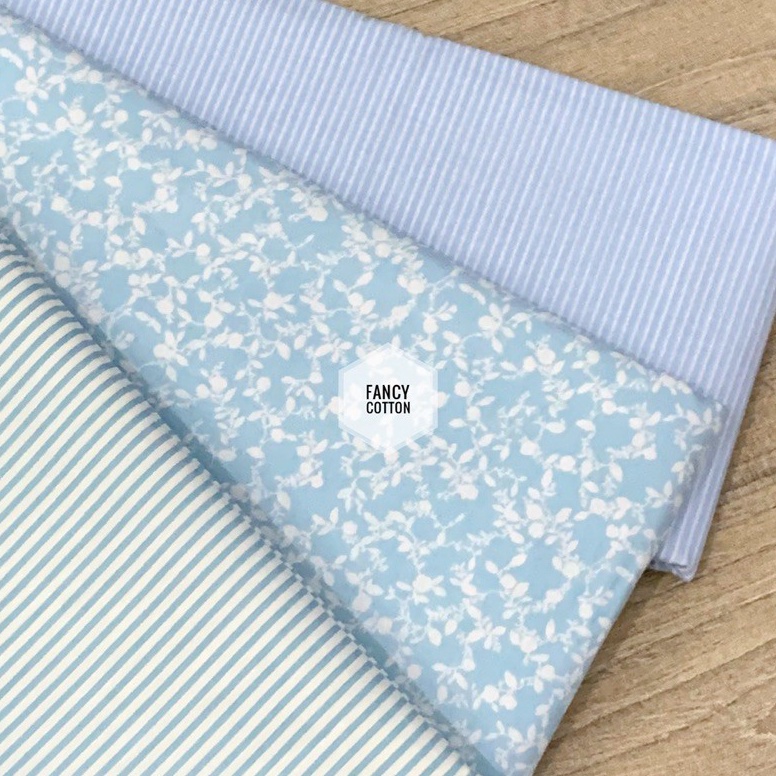 ART U38D kain katun jepang motif fancy matching bunga putih biru muda