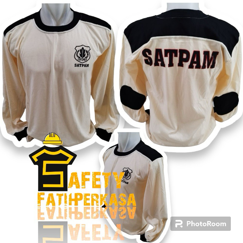 kaos satpam terbaru lengan panjang krem | kaos security decker lengan panjang | kaos decker satpam l
